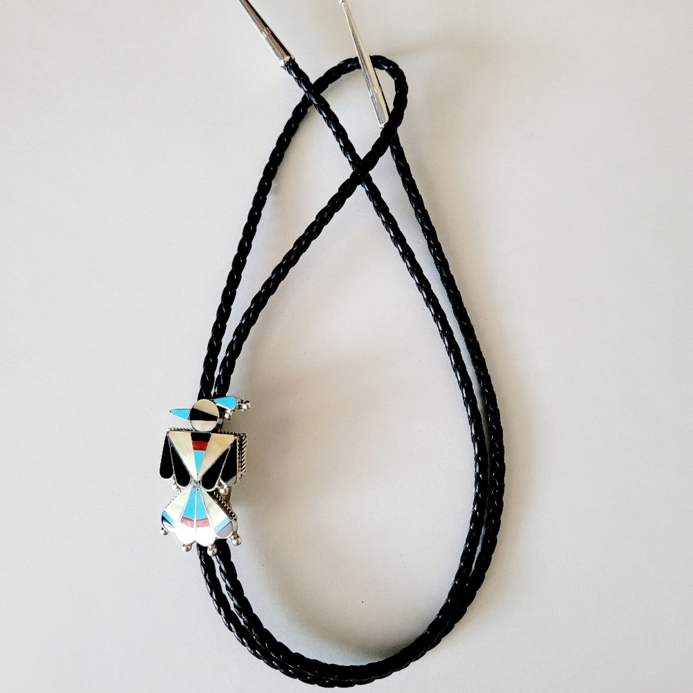 Thunderbird Inlayed Bolo Tie Sterling Silver Native American Handmade